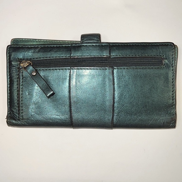 Lodis Green Metallic Leather Snap Clutch Wallet - Picture 2 of 10